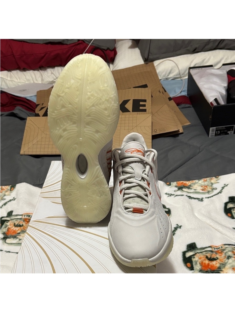 Nike LeBron James 21 Men’s Light Gray Sneakers with Orange Detailing - Picture 5 of 7